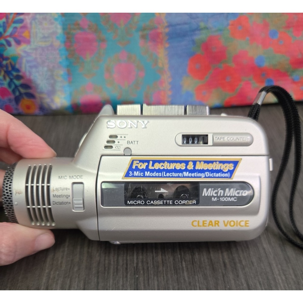 Sony Microcassette M-100MC Silver Handheld Microcassette Clear Voice Recorder